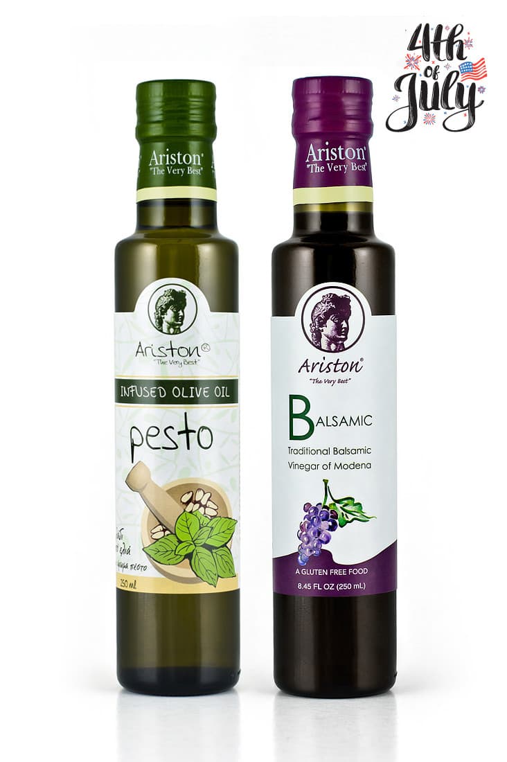 Ariston Pesto Infused Olive oil 8.45 fl oz & Ariston Traditional Balsamic Vinegar in Dorica Bottle 8.45 fl oz Bundle!