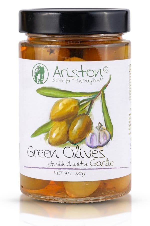 Ariston Green Olives Stuffed with Garlic 12.52 oz (355gr) Code#582