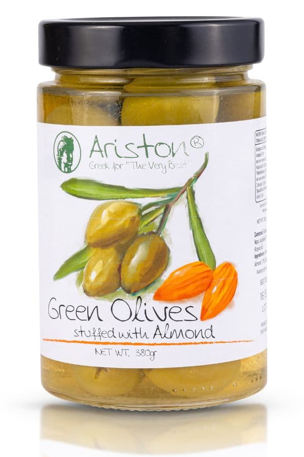 Ariston Green Olives Stuffed with Almonds 12.52 oz (355 gr) Code#586